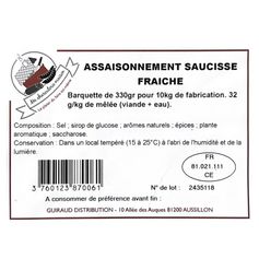 ASSAISONNEMENT SAUCISSE FRAICHE SANS ADDITIFS 330GR